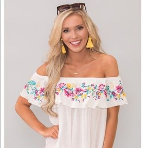 NWT Embroidered Off the Shoulder Top